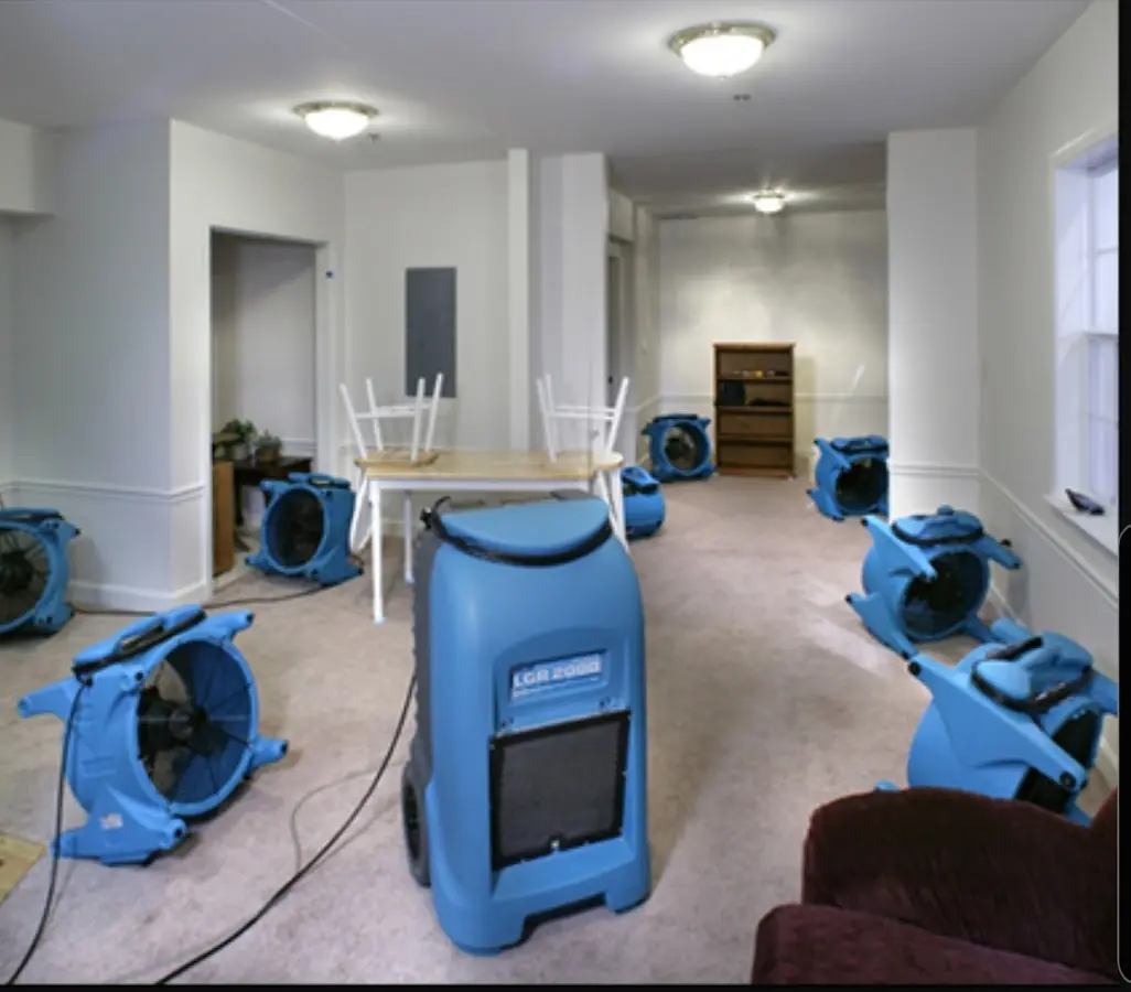 Air movers and dehumidifier setup for Water Extraction & Removal in Holmen